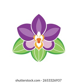 Icono de Vector de flor de orquídea sobre fondo blanco