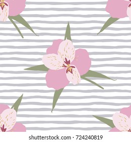 Orchid flower. Vector illustration of seamless pattern.