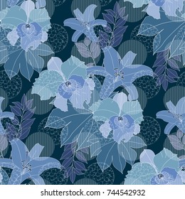 Orchid flowers and lily . Modern Nature flowers seamless pattern background