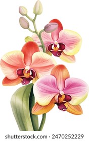 Orchid Flowers Watercolor isolated on white background. Beautiful flowers decorative vector illustration