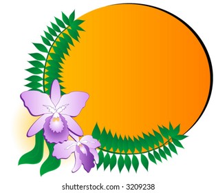 Orchid and foliage oval background.