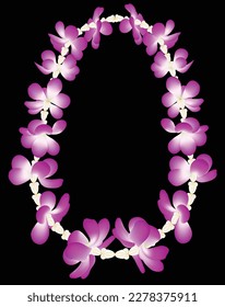 Orchid garland isolated on black background. Graphic vector