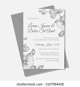 orchid hand drawn wedding invitation background 