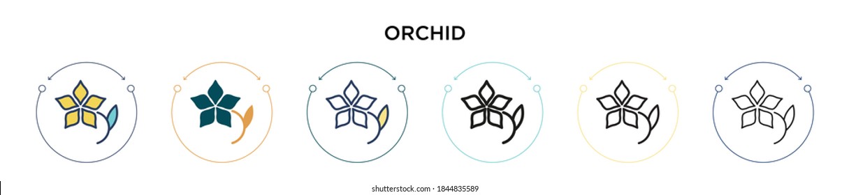 Orchid icon in filled, thin line, outline and stroke style. Vector illustration of two colored and black orchid vector icons designs can be used for mobile, ui, web