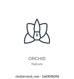 Orchid icon. Thin linear orchid outline icon isolated on white background from nature collection. Line vector sign, symbol for web and mobile