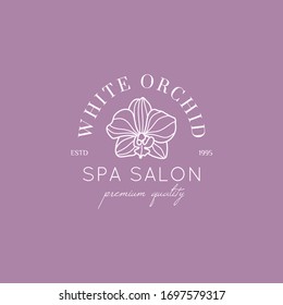 Orchid logo design template in simple minimal linear style. Vector floral emblem and icon for Beauty Salon, SPA