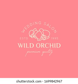 Orchid logo design template in simple minimal linear style. Vector floral emblem and icon for Wedding Boutiques, fashion store