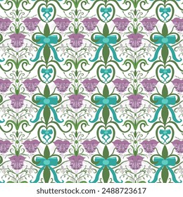  Vector de ornamento de orquídea. patrones sin fisuras. Una combinación de tradición y modernidad. Los colores de la colección son púrpura, verde, gris, azul. Para el uso en el diseño moderno, textiles, Fondo de pantalla.