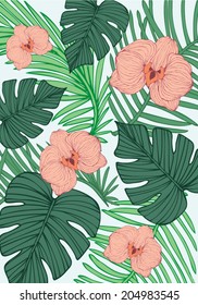 orchid and palm leaf background vector/illustration