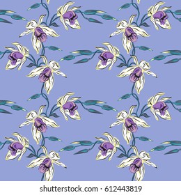 orchid, pattern seamless, floral, vector graphic, blue background, tropical