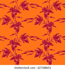 orchid, pattern seamless, floral, vector graphic,  Orange background