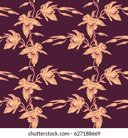 orchid, pattern seamless, floral, vector graphic, background,tropical, Brownish-beige