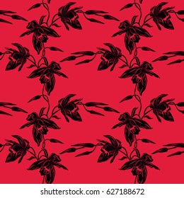 orchid, pattern seamless, floral, vector graphic, background,tropical, Red-black