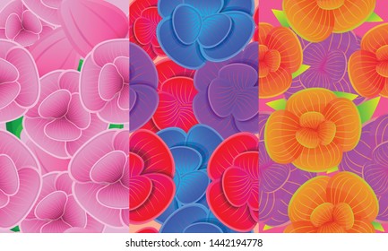 Orchid pattern set. Cartoon illustration of orchid vector pattern set for web design