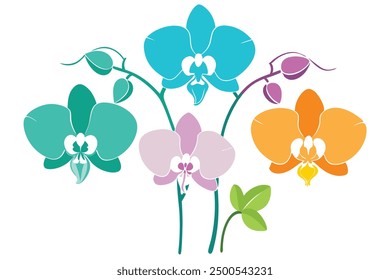 Orchid set flower silhouette vector