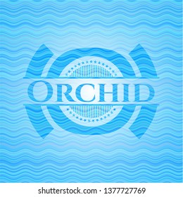 Orchid sky blue water wave badge.