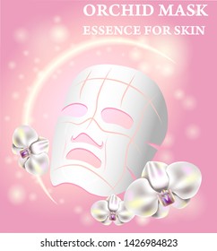 Orchid solution mask sheet Skin Care Cosmetic. Collagen vitamin skin care cream , serum banner vector illustration