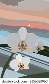 orchid sunset stories mood outside the window background beautiful picture inspiration flat illustration style