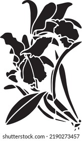 Orchid Vector, Stencil, black and white