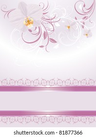 Orchids with decorative sprigs. Festive card. Vector