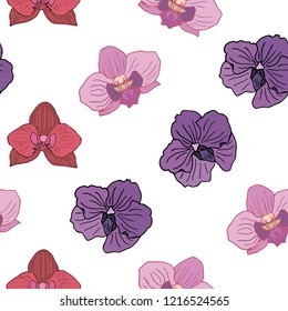 Orchids flowers, seamless pattern, vector illustration 
