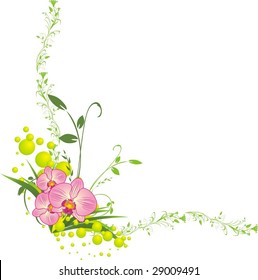 Orchids and grass. Frame for card. Vector