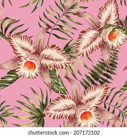 orchids and plants exotic painting seamless background