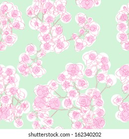 Orchids seamless pattern, hand drawn illustration of a retro revival Neo Rococo style floral texture