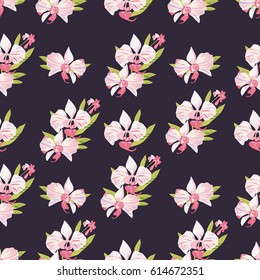 Orchids seamless pattern. Tropical exotic ornament. Beautiful floral background for print on textile, fabric, Wallpaper, wrapping, scrapbooking, decoupage. Vector illustration with exotic flowers.