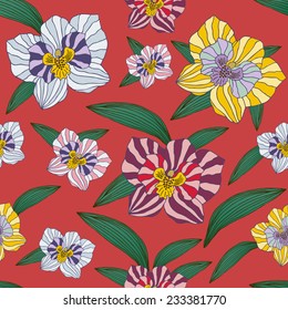 orchids seamless pattern - vector illustration