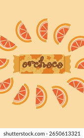 Orchoco Candy Bar And Orange Slice Risograph Pattern - Sweet Citrus Snack Packaging Seamless Background