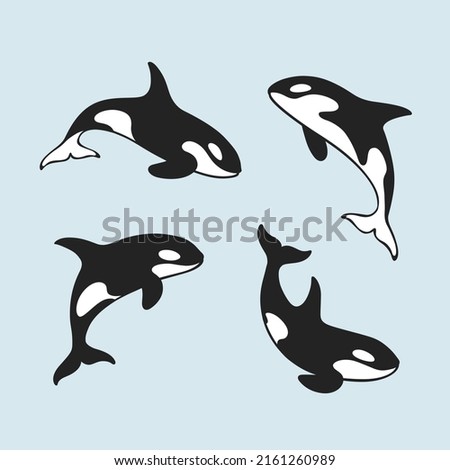 Orcinus orca. Cute killer whale sketch line icon. Сute animals set of icons.