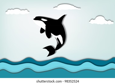 Orcinus orca Killer whale jumping high, eps10 vector