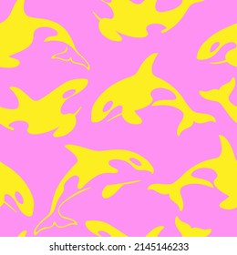 Orcinus orca. Simple seamless trendy animal pattern with killer whale. Vector illustration.