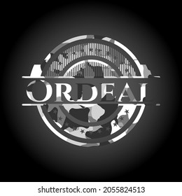 Ordeal Grey Camo Emblem. Vector Illustration. 