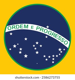 Ordem e Progresso. round icon on brazil flag. The flag of Brazil. Flag icon. Standard color.