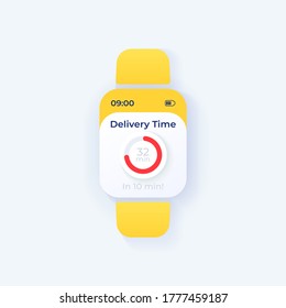 Order arrival timer smartwatch interface vector template. Mobile app notification light mode design. Delivery tracking screen. Flat UI for application. Timer countdown on smart watch display