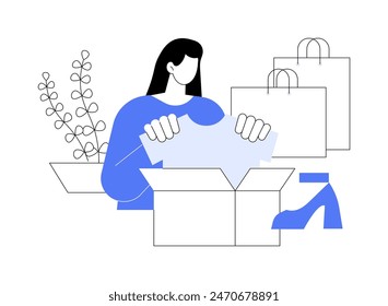 Order arrived isolated cartoon vector illustrations. Happy girl unboxing her clothes and accessories order, people lifestyle, online shopping delivery, consumerism idea vector cartoon.