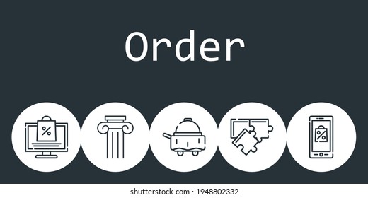order background concept with order icons. Icons related mobile shopping, online shopping, puzzle, column, room service