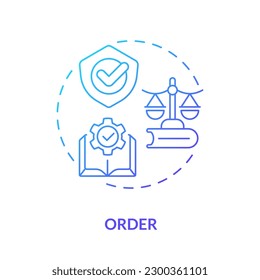 Solicite el icono de concepto de degradado azul. Respeto de las reglas. Armonía y paz. Ilustración de la idea de derecho y justicia abstracta idea de línea delgada. Dibujo de contorno aislado. Se usa una fuente Myriad Pro-Bold