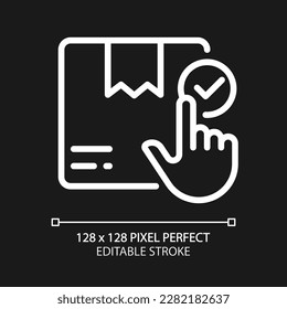 Order booking pixel perfect white linear icon for dark theme. Choose postal service. Book online. Thin line illustration. Isolated symbol for night mode. Editable stroke. Arial font used