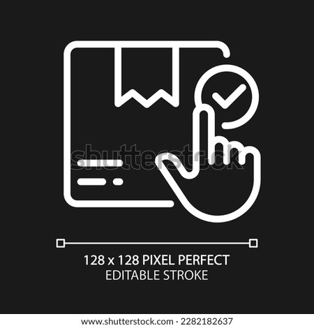 Order booking pixel perfect white linear icon for dark theme. Choose postal service. Book online. Thin line illustration. Isolated symbol for night mode. Editable stroke. Arial font used