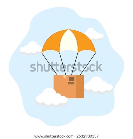 Order box with parachute, flat style vector illustration.