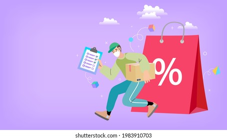 Order cashback, e commerce service. Early payment discount, deferment of payment. delivery service with online tracking system. Sale banner delivery cardboard boxes icon sale vector illustration.