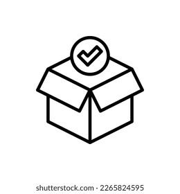 Order checked: open package with check mark. Thin line icon. Modern vector illustration for delivery service.