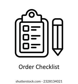 Vector de lista de comprobación de pedidos    ilustración de diseño de iconos de esquema. Símbolo de envío y entrega en fondo blanco Archivo EPS 10
