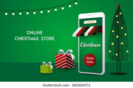 Order Christmas gifts with mobile. Shop online for Christmas. Send gifts with mobile convenient and safe. banner for online promotion or website.