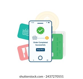 Order complete mobile device vector graphics | Online purchase complete  illustration