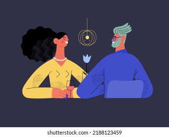Order is complete - Online shopping and electronic commerce series - modern flat vector concept illustration of a couple sitting in the restaurant. Promotion, discounts, sale and online orders concept