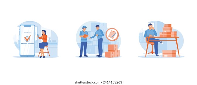 Order Confirmation concept. Make online transactions using the application. The warehouse manager signs the bill of lading—a businessman writing and confirming the order by phone. 